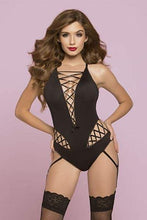 Load image into Gallery viewer, Lace-Up Detailed Black Teddy