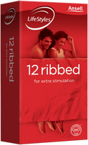 Ansell Lifestyles Ribbed Condoms - 12pk