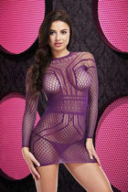 Long Sleeve Open Back Mini Dress LC-56 OS - Purple