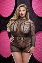 Long Sleeve Open Back Mini Dress LC-56 X (Plus Size) - Black