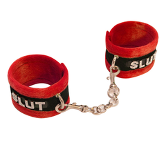 Love In Leather - Soft Diamante Wrist Cuffs - SLUT