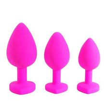 Load image into Gallery viewer, Heart Shaped Pink Silicone Butt Plug with Gem - Small