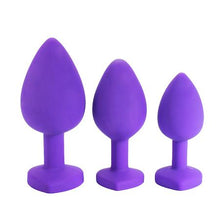 Load image into Gallery viewer, Heart Shaped Purple Silicone Butt Plug with Gem - Large