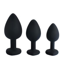 Load image into Gallery viewer, Heart Shaped Black Silicone Butt Plug with Gem - Small