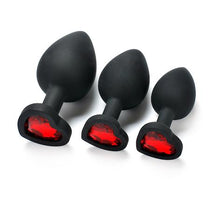 Heart Shaped Black Silicone Butt Plug with Gem - Large