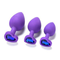 Heart Shaped Purple Silicone Butt Plug with Gem - Large