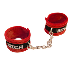Love In Leather - Soft Diamante Wrist Cuffs - BITCH